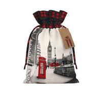 Red Phone Booth London Street Print - Bolsas de dulces de Navidad, bolsas de cordón bloqueadas de color, bolsas de aperitivos con cordón