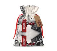 Red Phone Booth London Street Print - Bolsas de Navidad con cordones, bolsas de regalo de Navidad, bolsas de recuerdos de fiesta, S