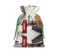 Red Phone Booth London Street Print - Bolsas de Navidad con cordones, bolsas de regalo de Navidad, bolsas de recuerdos de fiesta, M
