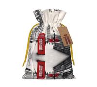 Red Phone Booth London Street Print - Bolsas de Navidad con cordones, bolsas de regalo de Navidad, bolsas de recuerdos de fiesta, M