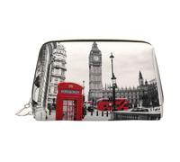 Red Phone Booth London Street Print - Neceser de piel de primera calidad con bolsa portátil impermeable y abierta para maquillaje, Gold, Talla única