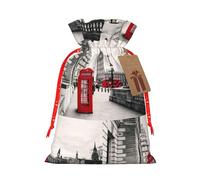 Red Phone Booth London Street Printing 4.7 x 6.9 pulgadas en bolsa de Navidad con cordón, ideal para adultos para envolver regalos para Navidad Halloween