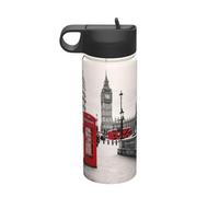 Red Phone Booth London Street Printing Travel - Botella de agua aislada de acero inoxidable de 18 onzas