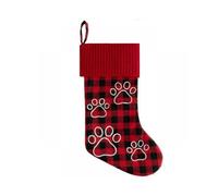 (Red plaid) Christmas Socks For Pets With Printed Paw Design, Green Plaid And Red Plaid, DIY Holiday Decorations, Cloth Material, Model ML-O1076