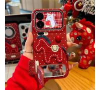 Red Pony Phone Case with a Mirror Stand for iPhone 17 Pro MAX, Full-Coverage Soft Rubber Shockproof Red Pony Embroidered Phone Case (Red with Tags,16plus)