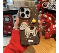 Red Pony Phone Case with a Mirror Stand for iPhone 17 Pro MAX, Full-Coverage Soft Rubber Shockproof Red Pony Embroidered Phone Case (Brown,16plus)