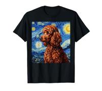 Red Poodle Dog Van Gogh Style Starry Night Camiseta