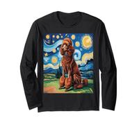 Red Poodle Dog Van Gogh Style Starry Night Manga Larga