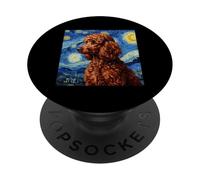 Red Poodle Dog Van Gogh Style Starry Night PopSockets PopGrip Adhesivo