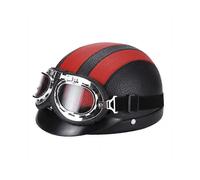 (Red) Retro Motorcycle Leather Half Helmet With Goggles