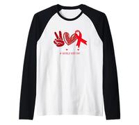 Red Ribbon Peace Love Cure Día Mundial del SIDA Camiseta Manga Raglan