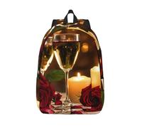 Red Rose and Wine Romantic Lovers - Bolsa de lona ligera, mochila casual, 45 x 16 x 31 cm, Negro -, M