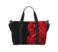 Red Rose - Bolsa de viaje con compartimento para deportes, gimnasio, yoga, fin de semana, NEGRO, One Size