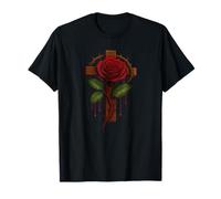 Red Rose Cross Magical Dripping Faith Believe God Bonita Rosa Camiseta