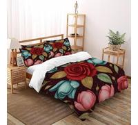 Red Rose Golden Funda Nordica Algodon 3 Piezas con Impresión En 3D Grace GardenFlora con 2 Fundas De Almohada King（220x240cm） 100% Microfibra Juego De Cama para