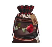 Red Rose On Piano, 1 bolsa de Navidad con cordón de 4.7 x 6.9 pulgadas, bolsa robusta para regalos y artículos esenciales de uso diario