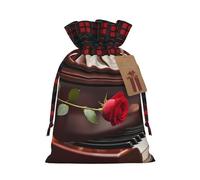 Red Rose On Piano, 1 bolsa de Navidad con cordón de 8.3 x 11.8 pulgadas, bolsa robusta para regalos y artículos esenciales de uso diario