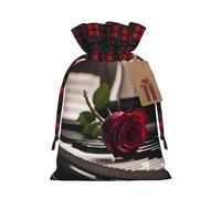 Red Rose On Piano, 1 bolsa de Navidad con cordón de 8.3 x 11.8 pulgadas, bolsa robusta para regalos y artículos esenciales de uso diario