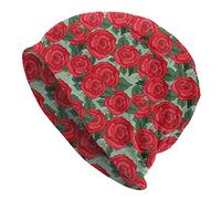Red Rose Pot Holders Sets Beanie Chemo Hat Cancer Headwear Sombreros de Punto Baggy Slouchy Scarf Cap para Adultos Mujeres Hombres