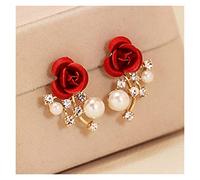 Red Rose Rinestone Stud para Women Butterfly Angel Wings Pearl Flowers Parring Bride Wedding Engagemy Jewelly Pendientes de Alta Gama