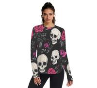 Red Rose Skull - Camiseta deportiva para mujer, protección UV SPF 50+, secado rápido, manga larga, para senderismo, correr, XS-3XL, Calavera de rosa roja, 3XL