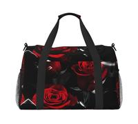 Red Rose1 - Bolsa de viaje con estampado de rosas rojas, bolsa de fin de semana, bolsa de entrenamiento, bolsa de yoga, bolsa de lona para artículos personales para Audlts, Black, Talla única