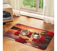 Red Roses at Sunset - Alfombrilla de alimentación de piel sintética absorbente de agua para mascotas, 40 x 60 cm, antideslizante, duradera, para cuencos de gatos y perros