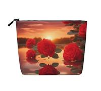Red Roses at Sunset - Bolsa de maquillaje de cáñamo falso, organizador de viaje de gran capacidad para viajes de negocios y uso diario