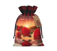 Red Roses at Sunset - Bolsa de regalo con cordón de dos colores, bonita y práctica para Navidad y cumpleaños