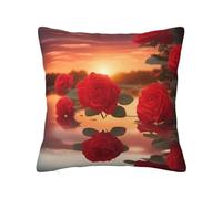 Red Roses at Sunset - Funda de almohada cuadrada de felpa de 66 x 66 cm, adecuada para el hogar, sala de estar, dormitorio y fundas de almohada interiores de coche.