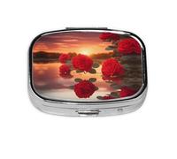 Red Roses at Sunset - Pastillero de viaje con 2 compartimentos, mini pastillero portátil, caja de almacenamiento de medicamentos para vitaminas
