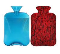 Red Roses - Botella de agua caliente con funda esponjosa, 2 L, botella de flores de rosas de gran capacidad, bolsa de agua para noches acogedoras, alivio del dolor, espalda, cuello y hombros