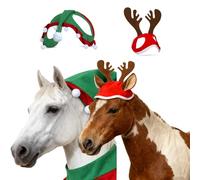 Red Santa Cap for Horses - Fleece-Trim Horse Santa Hat & Fly Ear Bonnet for Christmas Parade, Holiday Riding & Stable Fun(Red and green)