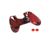 (Red) Silicone Case Slip Resistance Protective Grip Cover with 1 Pair Thumb Grips for PS4 Controller