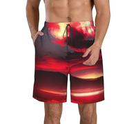 Red Sky At Night - Pantalones cortos de playa con estampado estrellado para hombre, cintura elástica, con cordón, casual, a la moda, ligero, traje de baño, blanco, 3XL