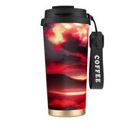 Red Sky at Night Starry Print - Taza de café con tapa a prueba de fugas, de acero inoxidable, reutilizable, aislada al vacío, café 500 ml