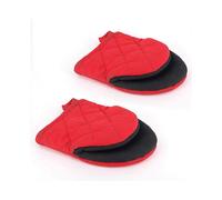 Red Small Oven Mitts, Mini Oven Gloves Silicone Pot Holders Cotton Trivet Hot Mitts-WG