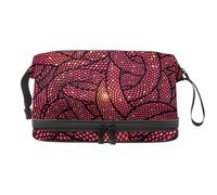 Red Snakes Skin - Neceser de doble capa para mujeres y niñas, neceser de viaje, bolsa organizadora de maquillaje con compartimento para brochas, multicolor, 27x15x14 cm/10.6x5.9x5.5 in, Neceser