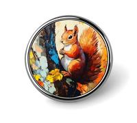 Red Squirrel Painting Funny Round Lapel Pins Metal Button Brooch Badge Tie Hats Clothes Decoration for Men Women