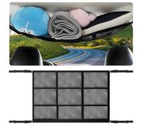 Red Techo Furgoneta Camper, 90 x 65cm Red Almacenamiento para Techo de Coche, Negro Organizador Bolsa de Red de Carga con Cremallera, Red Techo Furgoneta, para Cuatro Apoyabrazos de Techo SUV, Jeep