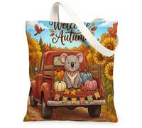 Red Truck - Bolsa de lona con diseño de koala de otoño para compras, 13 x 15 pulgadas, diseño de cosecha de calabaza, reutilizable, para mujer, vacaciones, playa, pintura estética, decoración de