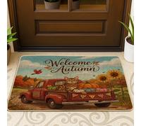 Red Truck Fall Bengala, felpudo negro para puerta exterior interior de entrada, 29 x 17 pulgadas, tapete antideslizante para exteriores, cosecha de calabaza, pequeño estampado fresco para patio