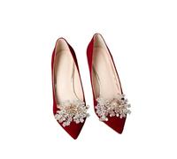 Red Wedding Shoes Party Dress Footwear Crystal Bride Pumps Female High Heels Rhinestone Stiletto Women(5cm Heel,37)