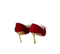 Red Wedding Shoes Party Dress Footwear Crystal Bride Pumps Female High Heels Rhinestone Stiletto Women(9cm Heel,34)