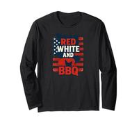 Red White and BBQ | Patriotic Farm Animal Cookout Design Manga Larga