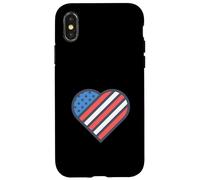 Red, White, and Blue American Flag Heart Love the USA Carcasa para iPhone X/XS
