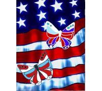 Red, White And Blue Butterflies And American Flag, Patriotic, USA, 200 Star-Detailed Page, 8x11, Patriotic Hardcover Journal, Art Pad, Sketchbook, ... By: Artist Mary Elisabeth Linder @ MaryEMade