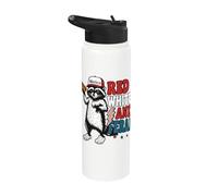 Red White and Feral funny 4th of July Raccoon Patriotic Stainless Steel Insulated Water Bottle