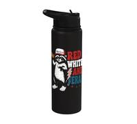 Red White and Feral funny 4th of July Raccoon Patriotic Stainless Steel Insulated Water Bottle