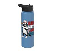 Red White and Feral funny 4th of July Raccoon Patriotic Stainless Steel Insulated Water Bottle
